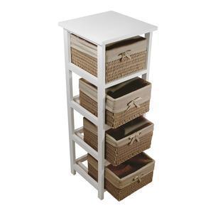 Meuble de rangement Palma + 4 paniers tressés - L 30 x H 86.3 x l 30 cm - Marron, blanc