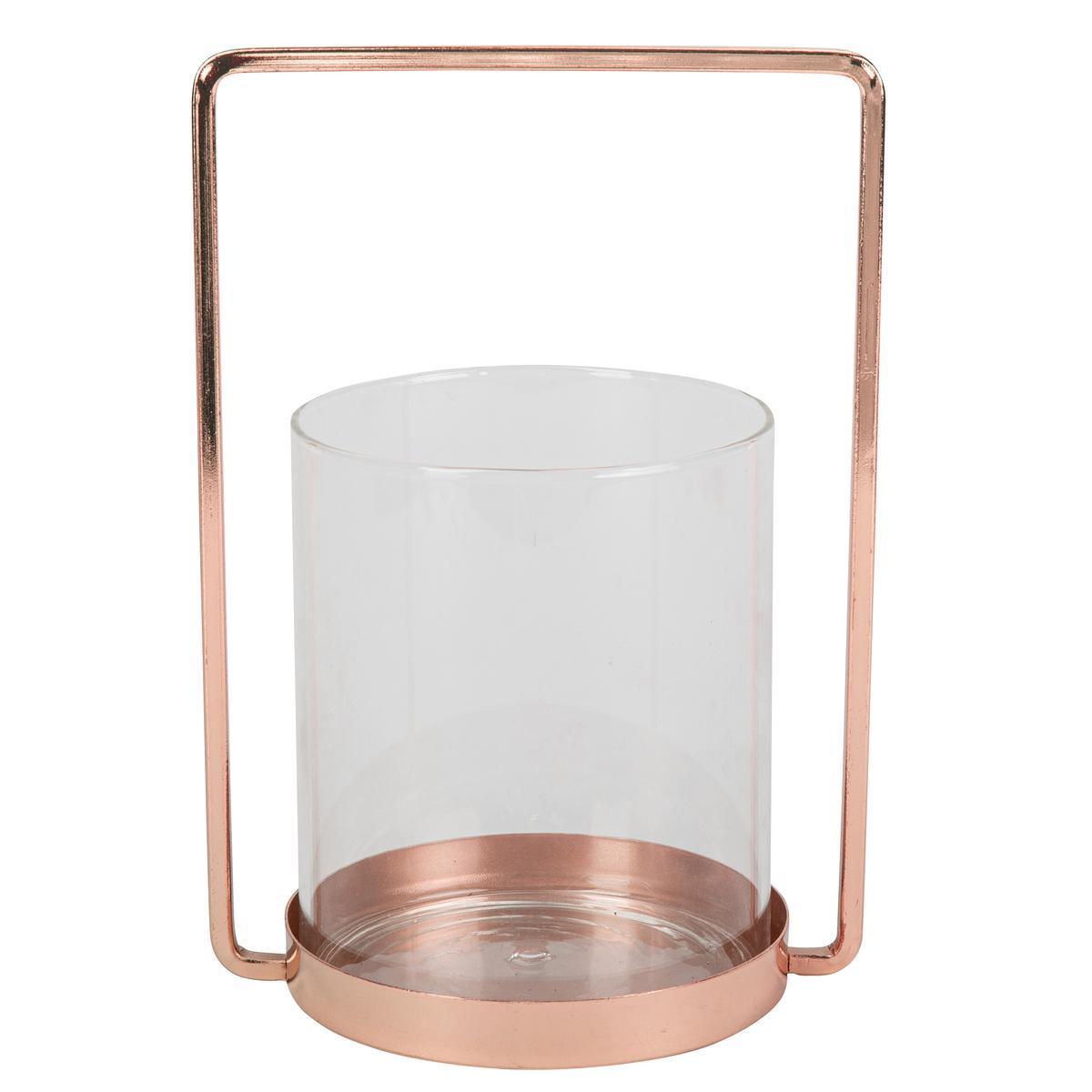 Photophore reflets métallisés Broom - Différents coloris - L 14 x H 19.5 x l 19.5 cm - Rose gold, transparent