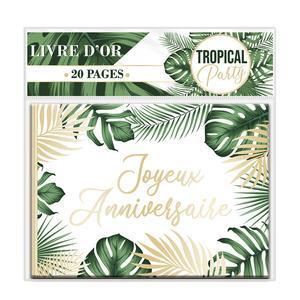 Livre d'or anniversaire thème tropical - L 21.5 x H 15.5 x l 1 cm - Vert, or