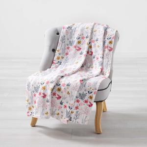 Plaid flanelle imprimé Fée des Bois - L 150 x l 125 cm - Multicolore, rose, blanc