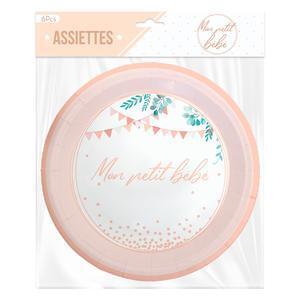 6 assiettes Baby Shower - Rose