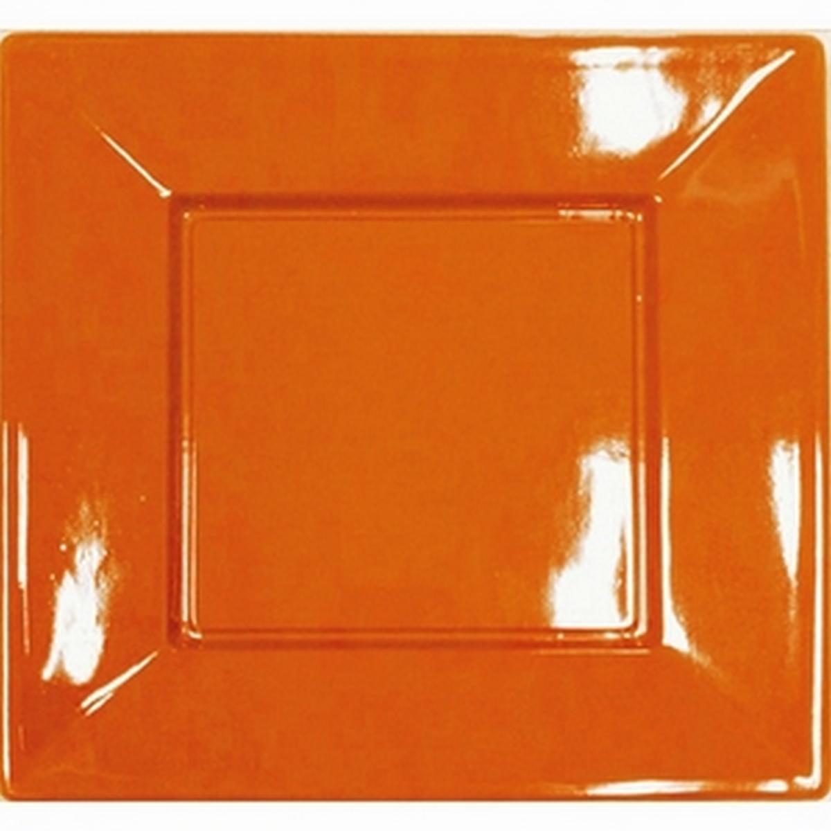 4 assiettes carrées jetables en plastique - 23 x 23 cm - Orange