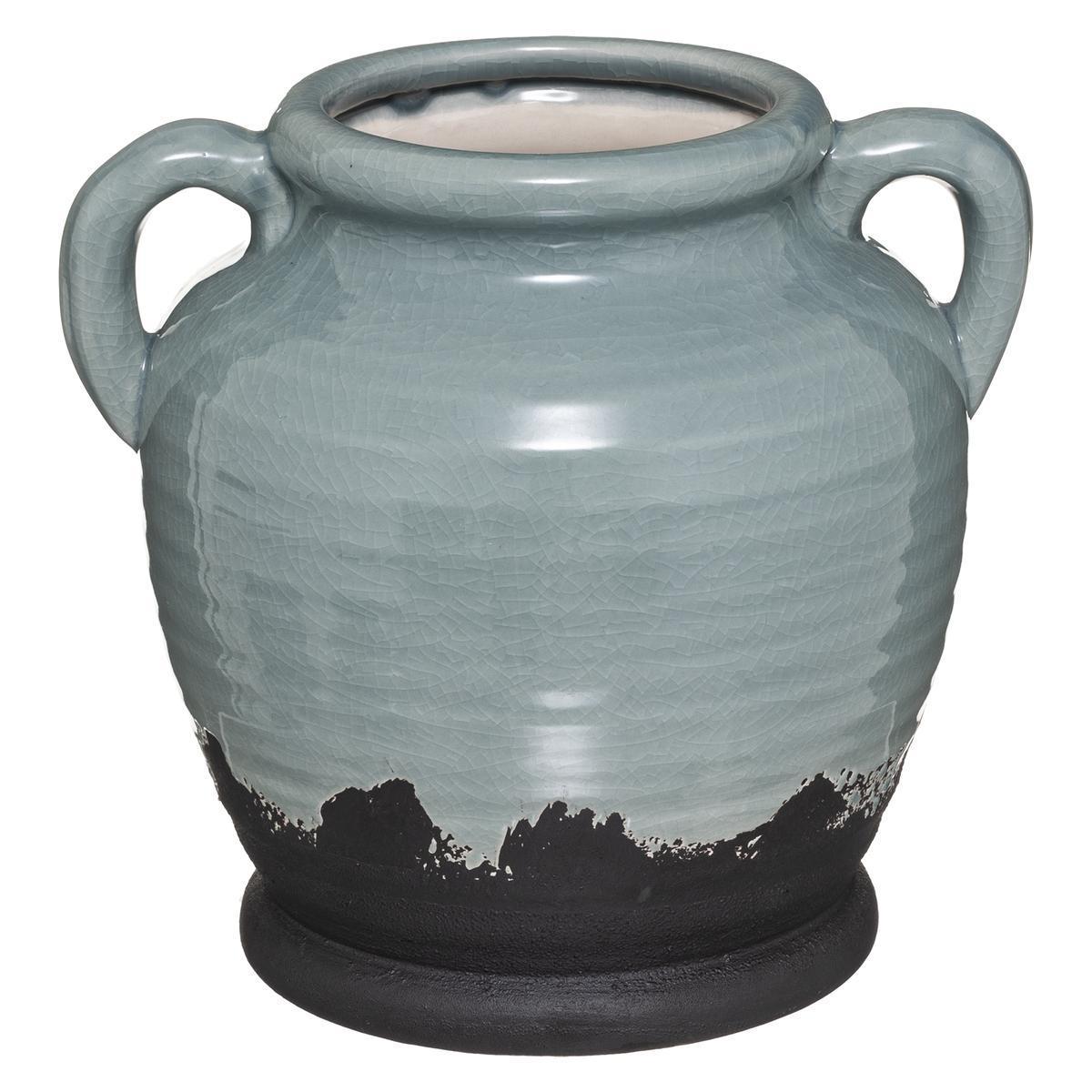 Vase en céramique à anses - ø 20 x H. 19,5 cm - Vert - ATMOSPHERA