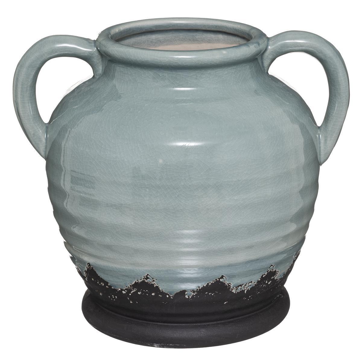 Vase en céramique avec anses - ø 27 x H 24,5 cm - Vert - ATMOSPHERA