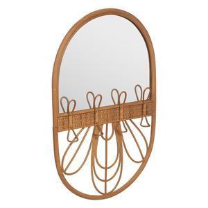 Patère en rotin 4 accroches avec miroir Will - L. 60 x H. 48 cm - Beige - ATMOSPHERA