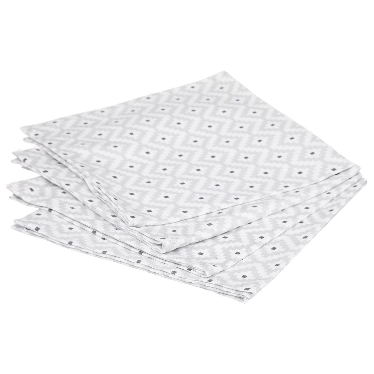 4 serviettes de table en tissu imprimées Etnik - L. 40 x l. 40 cm - Gris - ATMOSPHERA