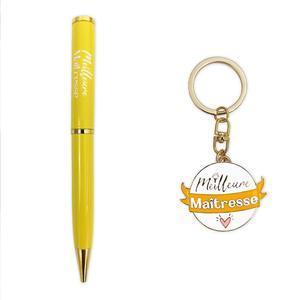 Stylo + porte-clé "maîtresse" - Jaune