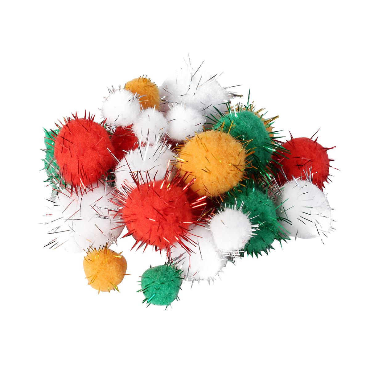 Pompons assortis métallisés de 1,5 à 3,5 cm x 72 pcs