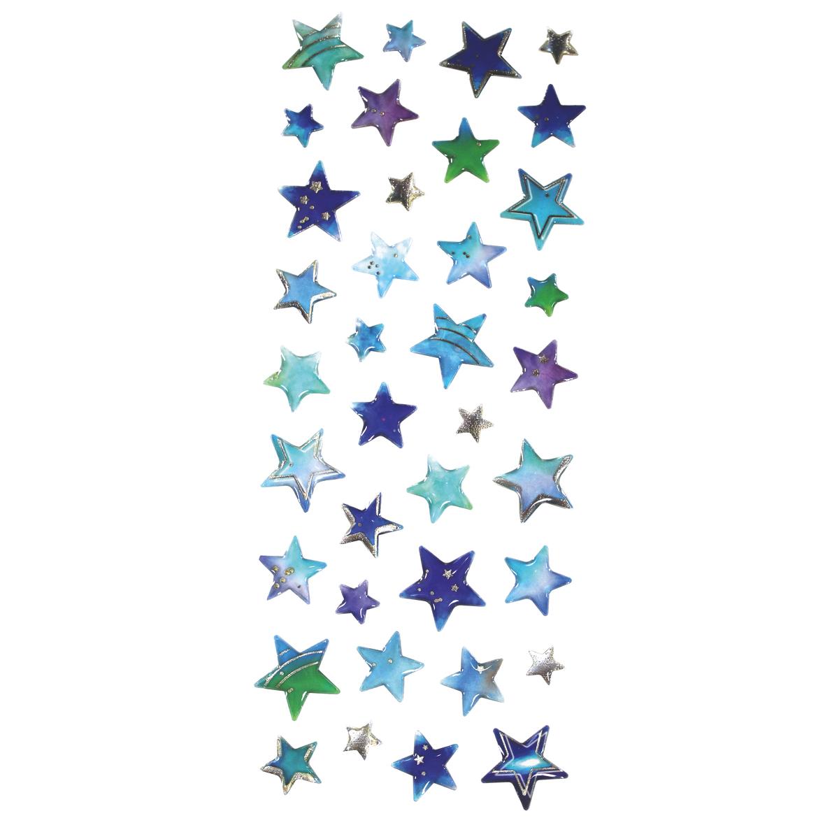 Stickers époxy étoiles bleues, 9 à 18 mm x 37 pcs