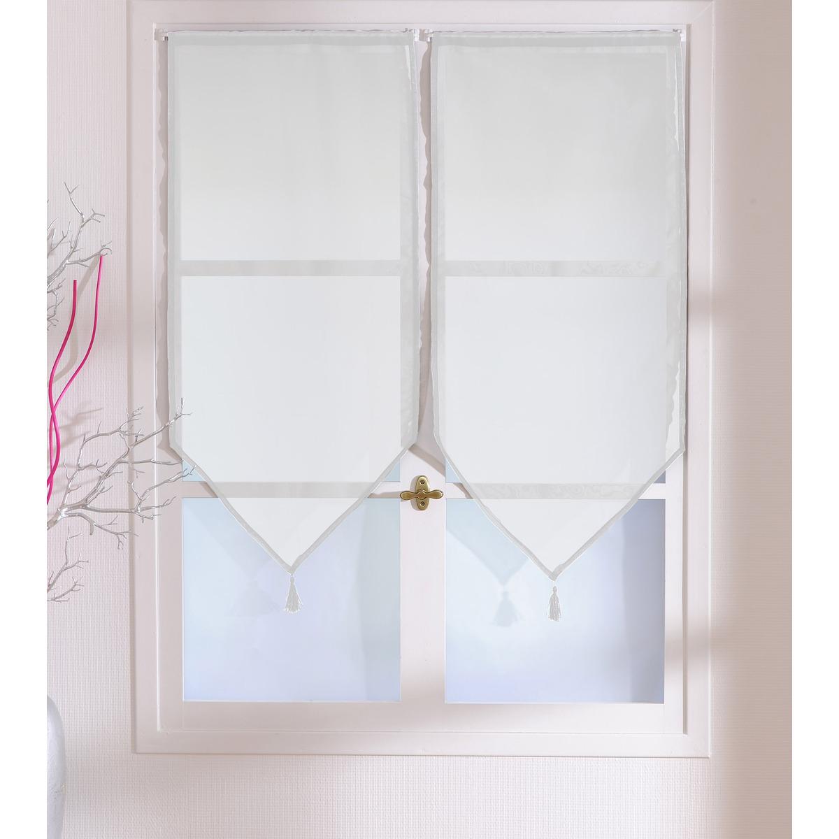 Paire de vitrages - 100% polyester - 60 x 90 cm - Blanc