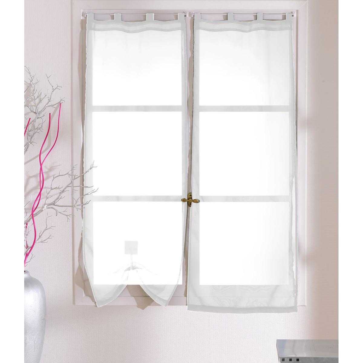 Paire de vitrages - 100% polyester - 70 x 160 cm - Blanc