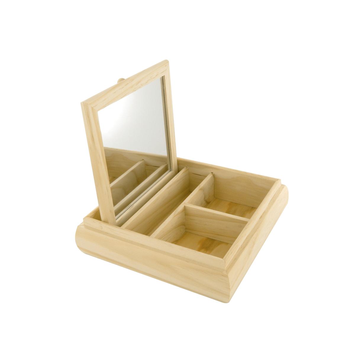 Coffret bijoux bois avec miroir 20 x 20 x 5 cm