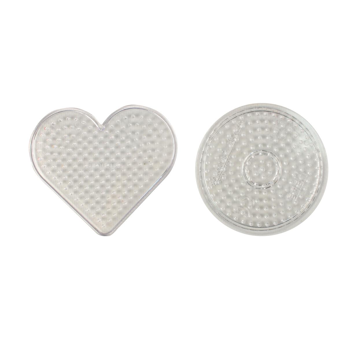 Plaques transparentes rondes et coeur perles à repasser 8 cm
