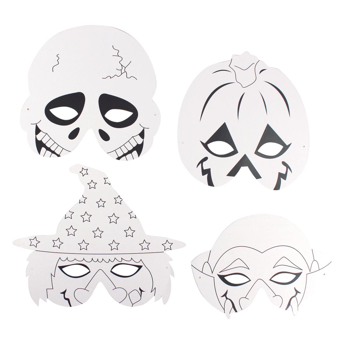 Masques Halloween 1 carton blanc prédessiné 20-25 cm x4