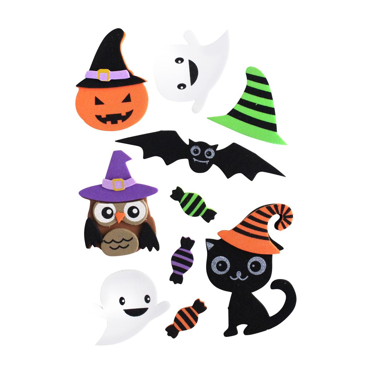 Stickers 3D Halloween caoutchouc mousse de 2 à 5,5 cm x 10 pcs