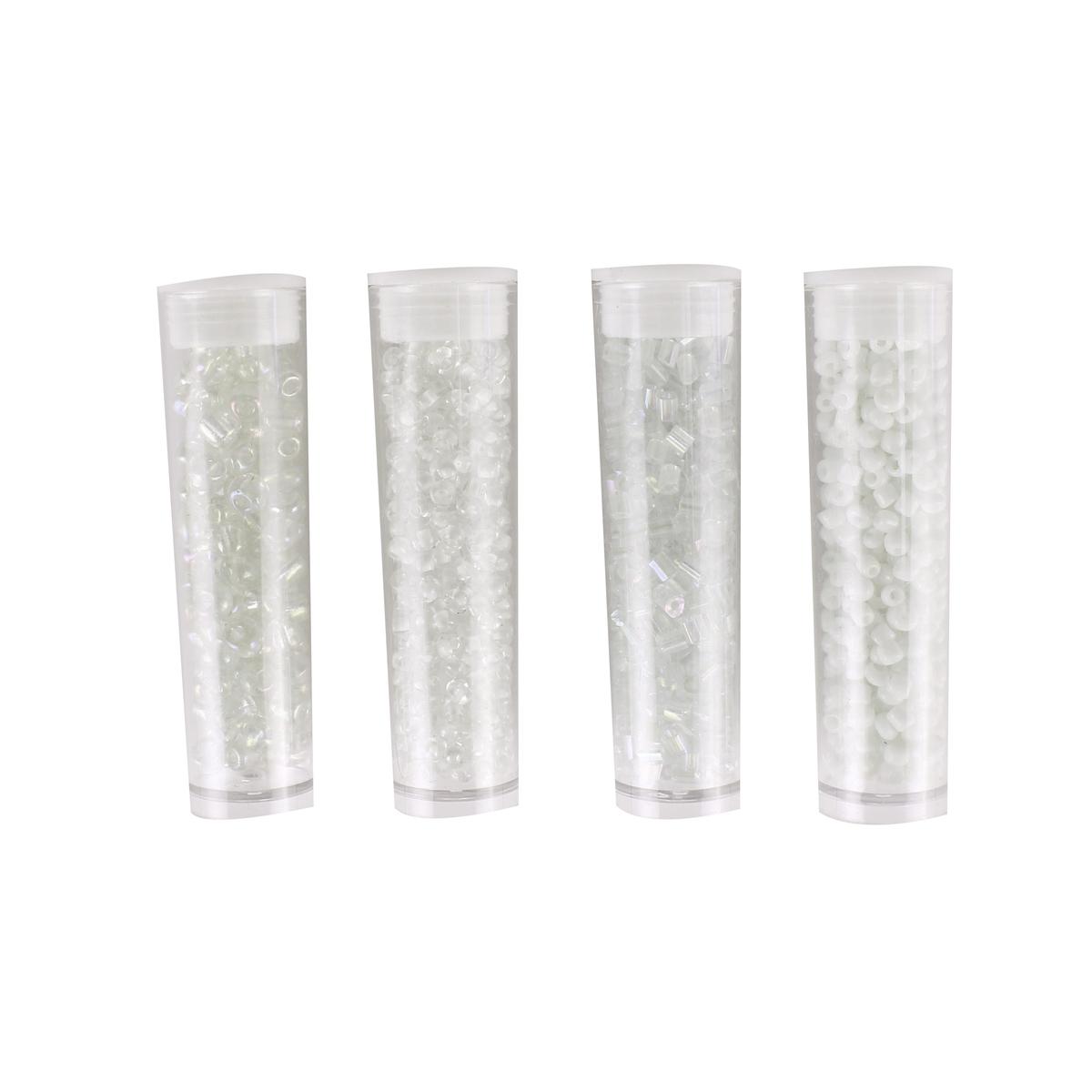 Tubes rocaille blanc, cristal 8 g x 4 pcs