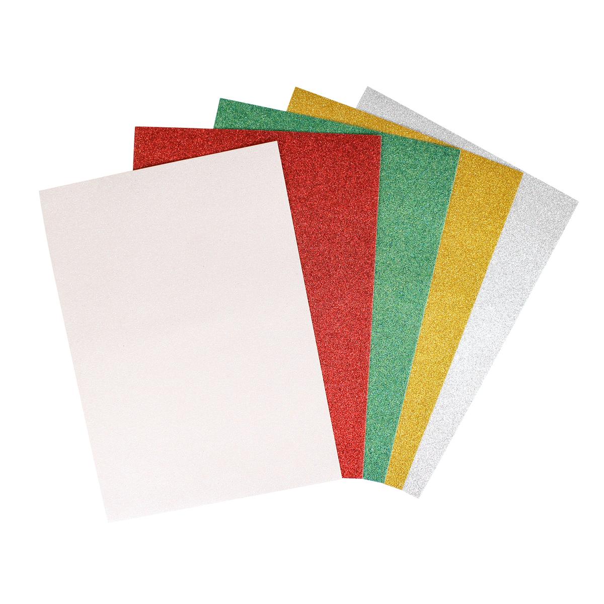 Cartes fortes A4 pailletées rouge, verte, dorée, argentée x 5 pcs