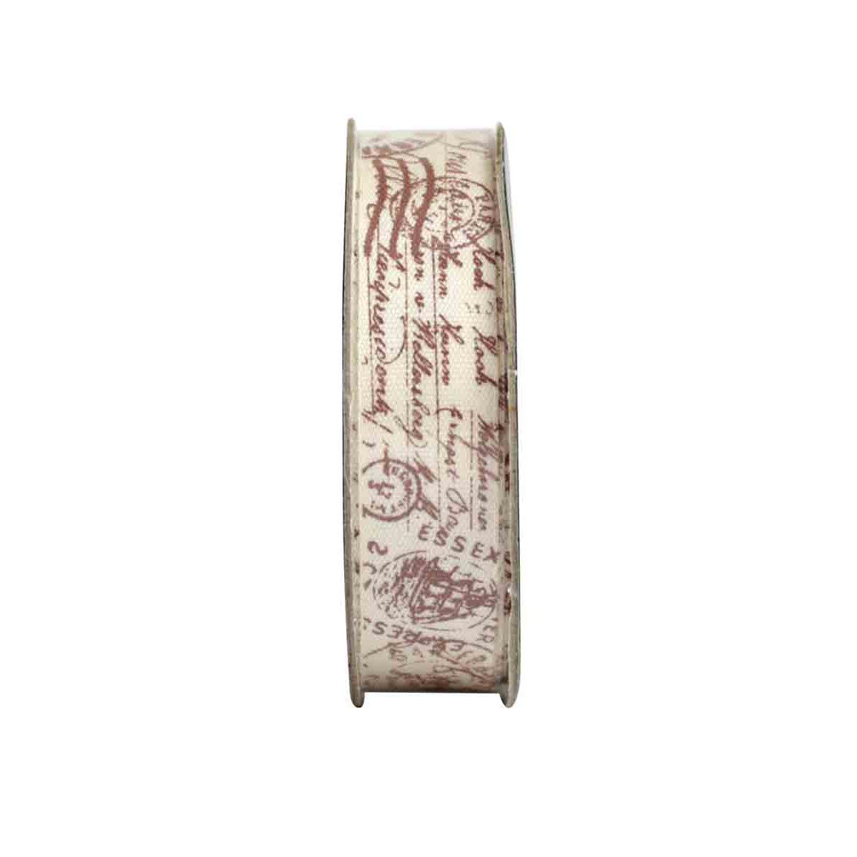Ruban coton timbre marron 1,5 cm x 2 m