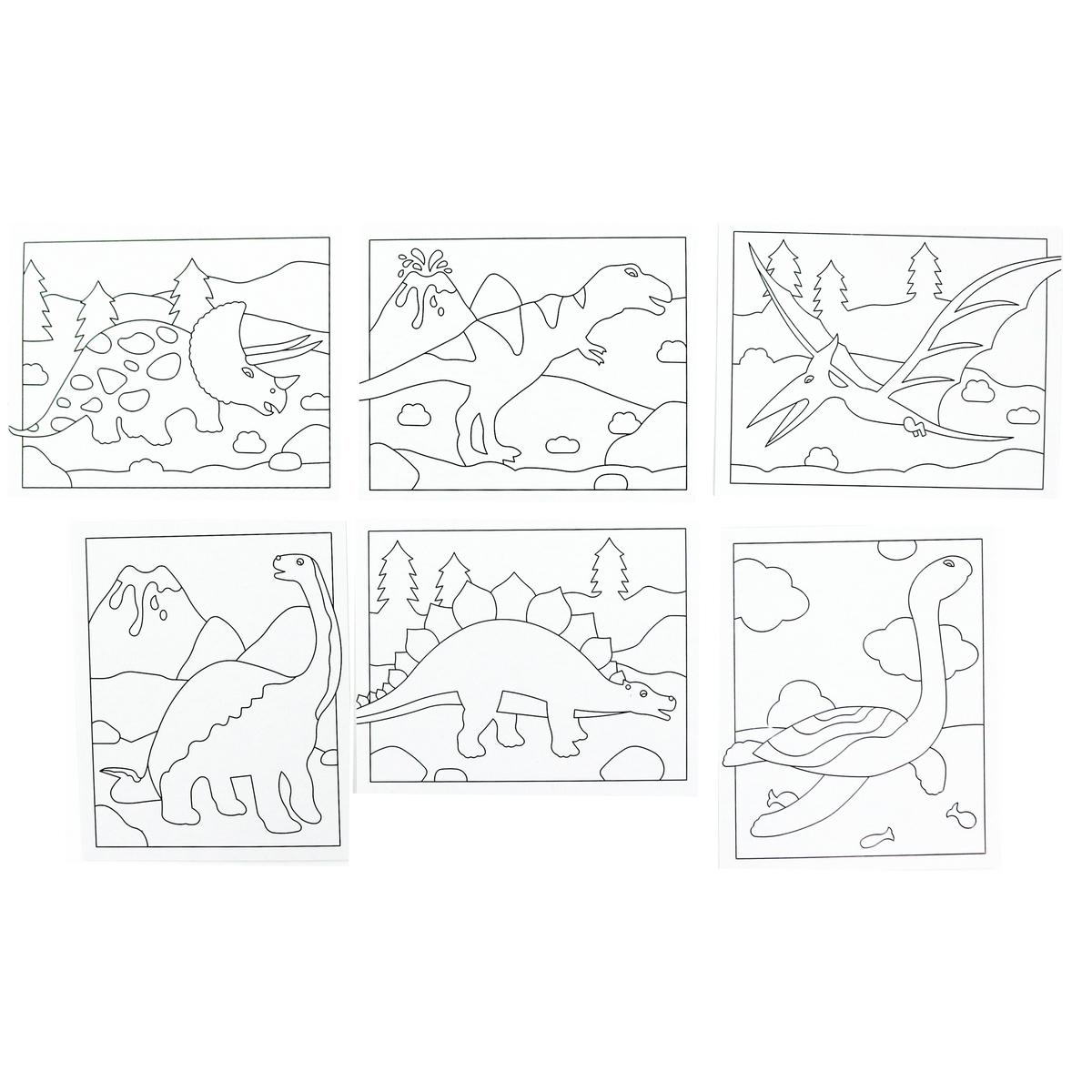 Cartes à sabler ou pailleter dinosaures 13 x 16 cm x 6 pcs