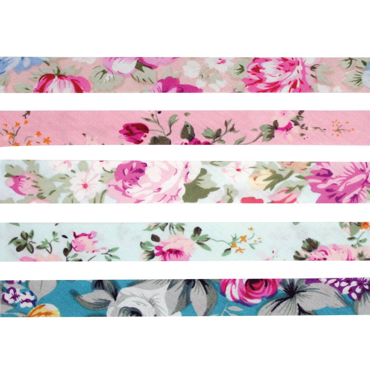 Biais coton motif fleurs pastel 1 cm x 1 m x 5 pcs