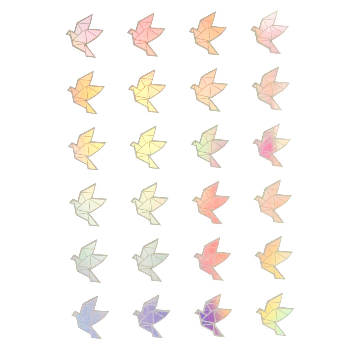 Stickers holographiques, oiseaux origami, 1,9 x 2,1 cm x 48