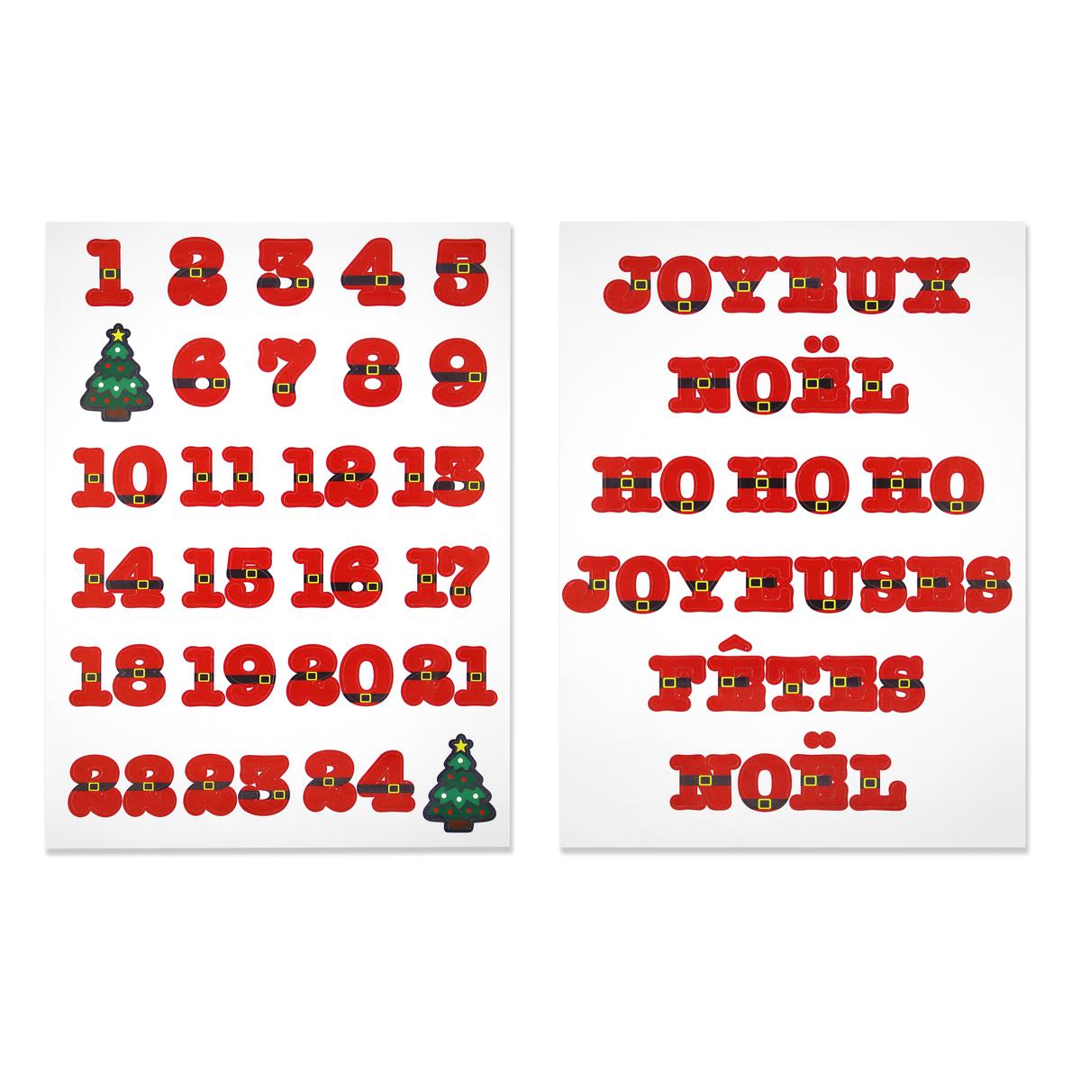 Gommettes numéros de l'Avent + mots de Noël 0,3 à 3 cm x 79