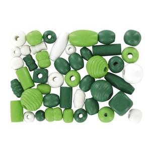 Perles bois assorties vertes de 0,5 à 2 cm, 50 g