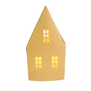 Photophore pailletté maison dorée, 10,2 x 8,8 x 19,9 cm