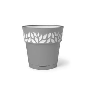 Pot avec motif feuilles et réserve d'eau -  ø 20 x H 19 cm - Gris - Différentes tailles