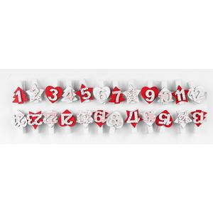 Pinces à linge Noël bois blanc, rouge numérotées 3,5 cm x 24 pcs