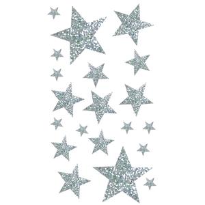 Stickers pailletés étoiles argentées 1 à 5 cm x 20 pcs
