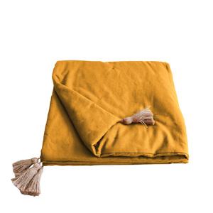 Édredon coton à pompons Half Panama - L 180 x l 90 cm - Différents modèles - Jaune moutarde