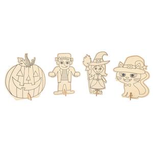 Personnages Halloween bois, 6,8 à 10,4 cm x 4 pcs