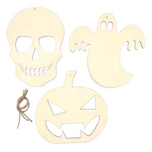 Formes bois Halloween à suspendre, 12,5 à 16,5 cm x 3 pcs