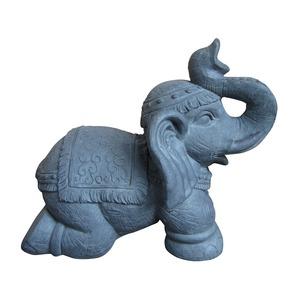 Statue de jardin en forme d'éléphant en fibre d'argile - 47 x 27 x H 40 cm - gris