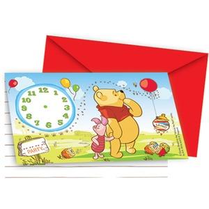 Lot de 6 cartes invitations Winnie en carton - 16 x 17 cm - Multicolore
