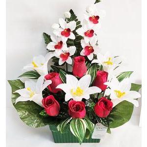 Jardinière roses, lys et orchidées artificiels - 16 x H 40 x 10 cm - Différents modèles - Multicolore