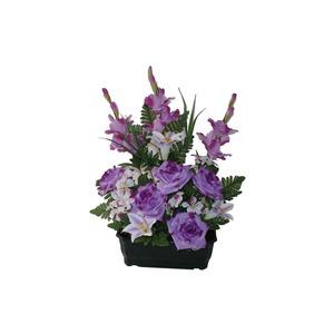 Jardinière de roses + lys + freesia - Hauteur 60 cm - Violet lavande