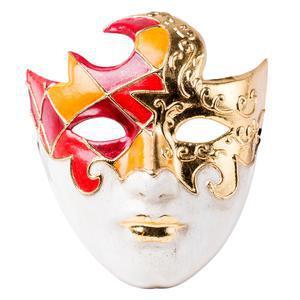 Masque de dame de carreau - Papier mâché - 20,5 x 9 x H 17 cm - Rouge et or