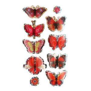 Lot de 8 stickers papillon 3D en papier - 9,5 x 1 x 18 cm - Rouge