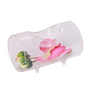 Bougeoir tube et orchidée -  Verre, Plastique, Polyester - Diam 6 x 10 cm - Rose