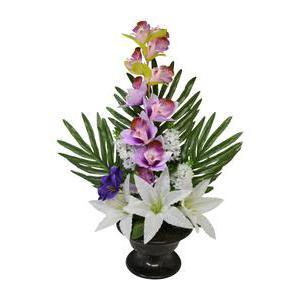 Coupe de lys et d'orchidées ou de roses, glaïeuls et boutons de rose - Polyester - H 54 x D 17 cm - Multicolore