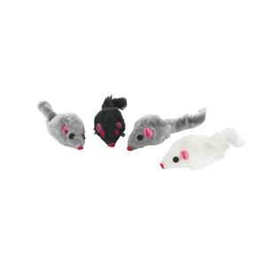 Lot de 4 jouets souris pour chat - Longueur 8 cm - Noir, Blanc, Gris, Blanc