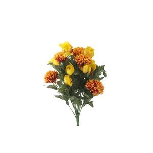 Piquet de 18 roses et chrysanthèmes - Feu - Hauteur : 50 cm