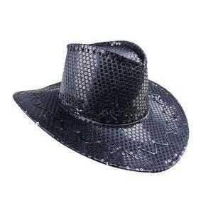 Chapeau de cowboy à sequins en polyester - 38 x 34 x H 11 cm - Noir