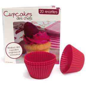 Coffret réalisation de cupcakes - 8 moules en silicone et livret - 20 x 23 cm - Rose