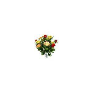 Piquet de 18 roses, œillets et alstroemerias - Polyester - 60 cm - 4 coloris au choix