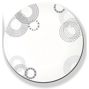 Assiette plate motif cercles - Diamètre 27 cm - Blanc, Gris argenté