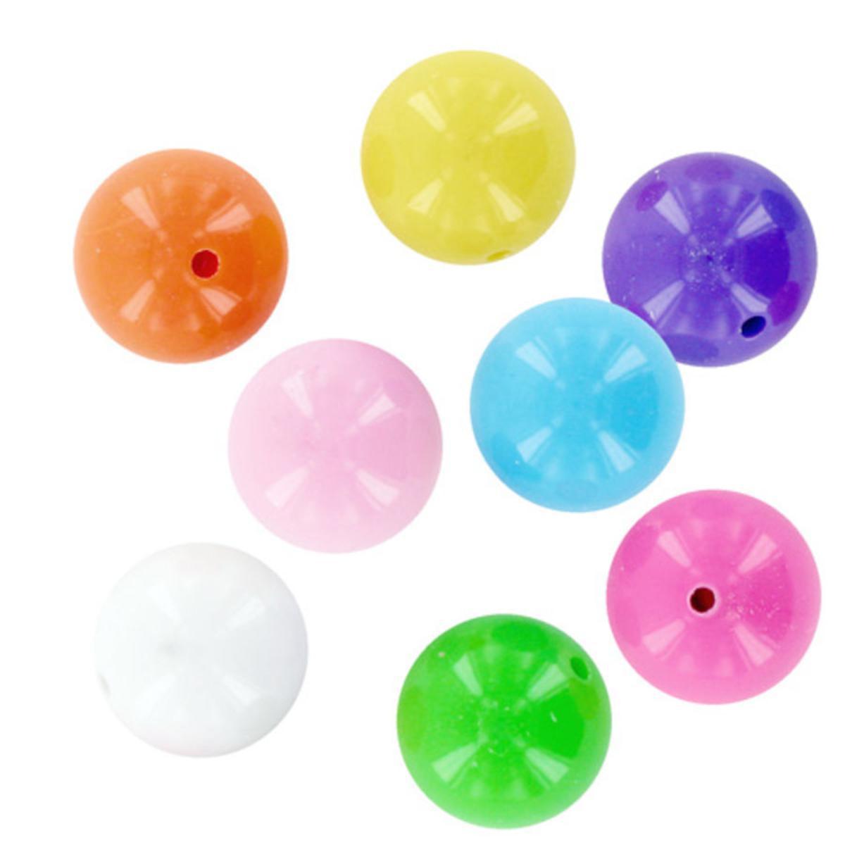 Perles acryliques 8 couleurs 60 grs - 15 mm - Multicolore