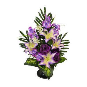 Coupe de roses, lys et orchidée mini fleurs - Polyester - H 62 x D 20 cm - Violet